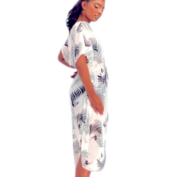 Ladies Palm Leaf Tropical Print Kaftan White Green Size XL LIKE NEW Cover-Up - Picture 8 of 9